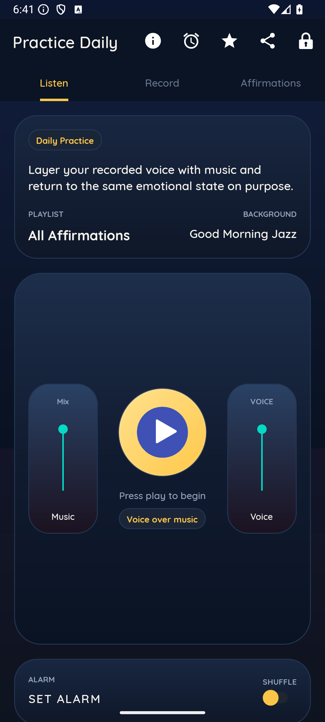 Creation listen screen showing background playback