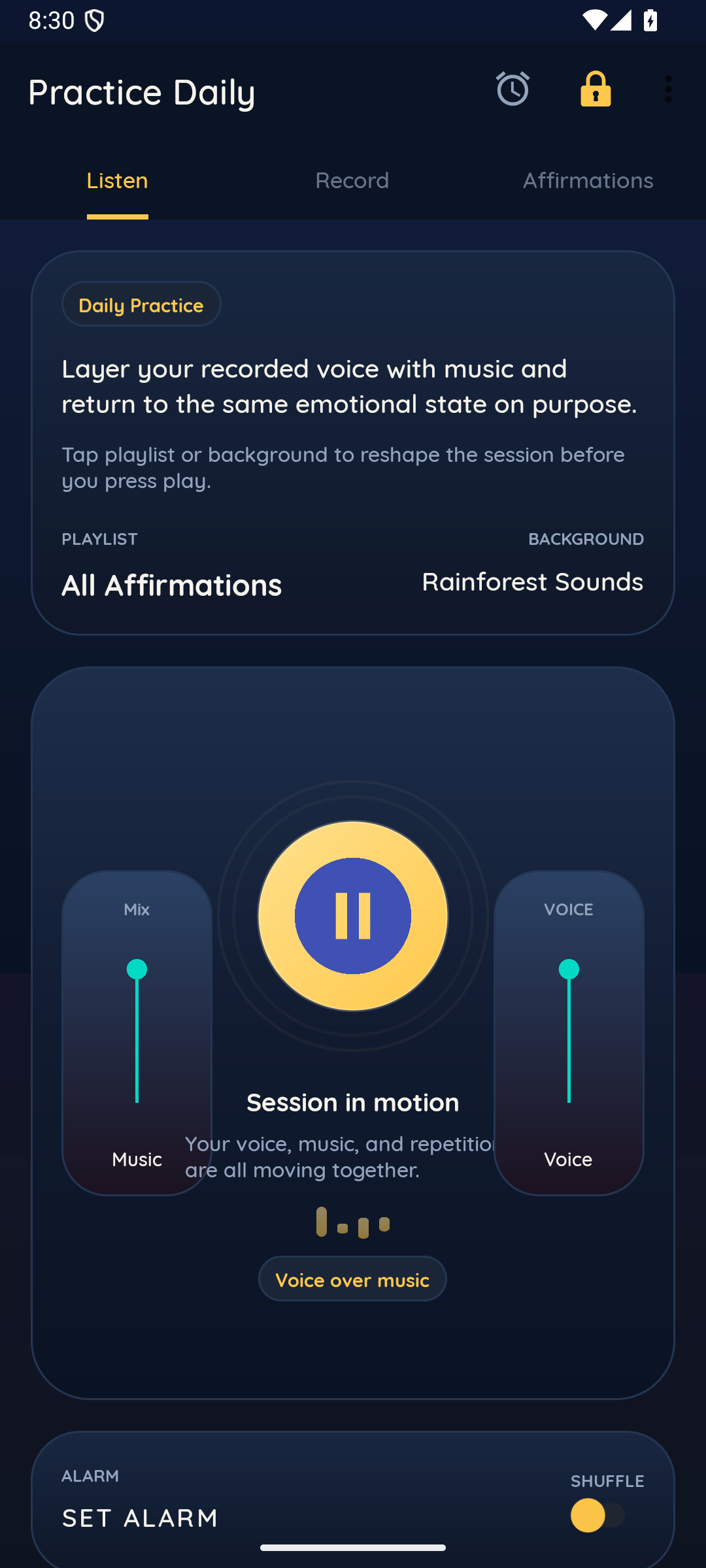 Creation listen screen with playback running