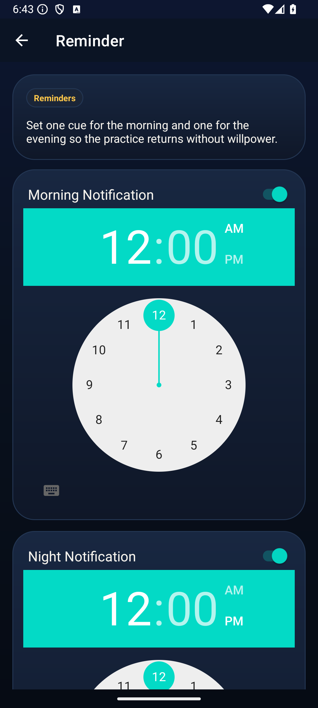 Creation reminder settings